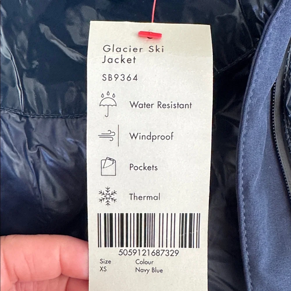 Sweaty Betty Navy Quilted Ski Jacket with Faux-Fur Hood